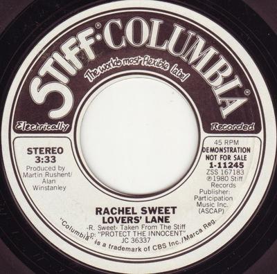 7-дюймовая пластинка РЭЙЧЕЛ СВИТ - Lovers' Lane 111245 Stiff-Columbia 1980 США Рок Б/У