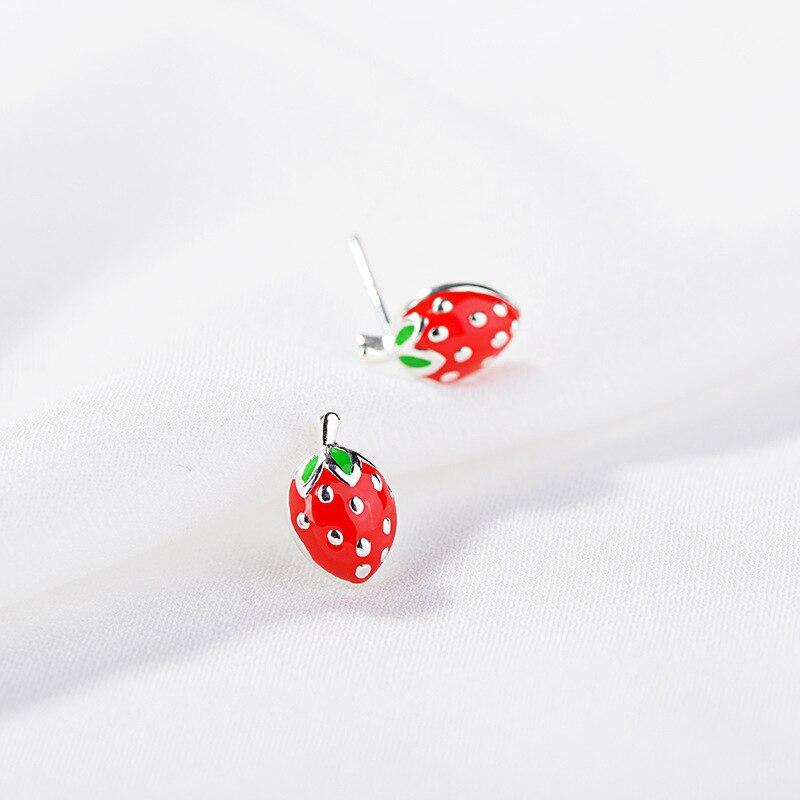925 Sterling Silver Piercing Strawberry Cut Stud Earrings For Women Girls Wedding Party Gift Pendientes