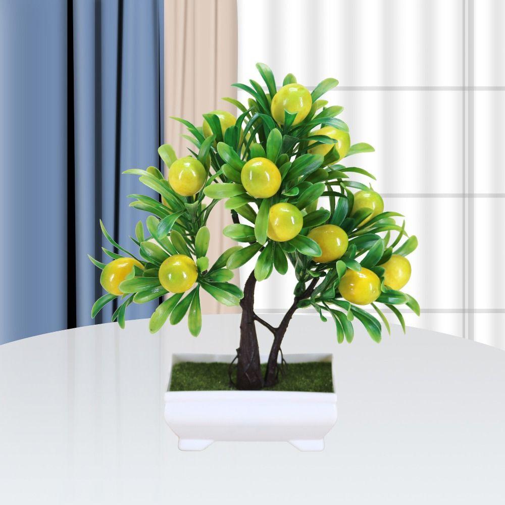 Plastic Artificial Fruit Plant Potted Realistic Orange Tree Bonsai Simulation Lemon Tree Garden