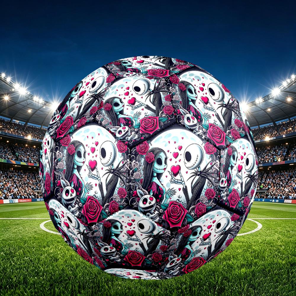 Size 5 Soccer Ball - Outdoor Sport Football with Halloween Jack Sally Skull Pattern, Ideal Gift for Birthdays, Christmas, Father's Day, Graduation