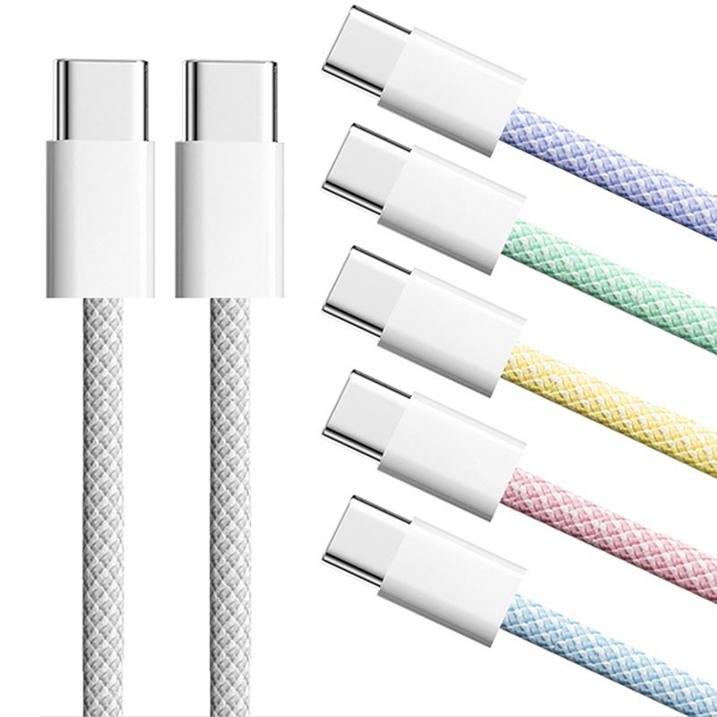 PD 60 Вт Type C на Type C Цветной Кабель Для iPhone 17 16 15 Pro Быстрая Зарядка Для Xiaomi Samsung Huawei USB C Плетеный Кабель 1М 2М 3М
