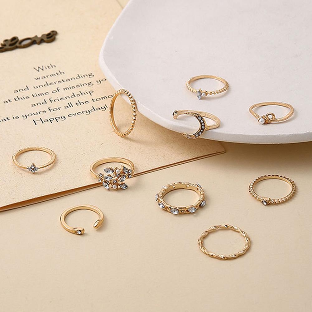 Punk Geometric Metal Moon Heart Rings For Women Men Vintage Gold Color Curved Open Ring Set Fashion Unisex Gift Jewelry