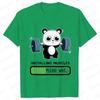 Funny Panda Gym Print T-Shirt Summer Tees for Women O-neck Casual Short Sleeve Weightlifting Installing Muscles Summer Tee Tops