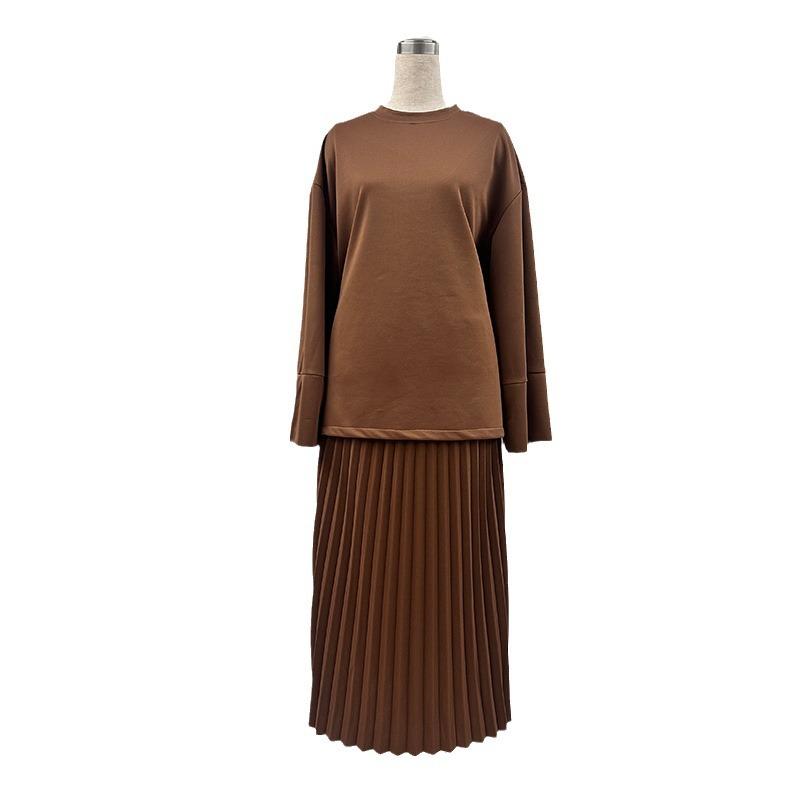 Женский винтажный элегантный городской свободный женский комплект с длинной юбкой, элегантный комплект с платьем, топ с длинными рукавами и высокой талией, комплект с юбкой половинной длины