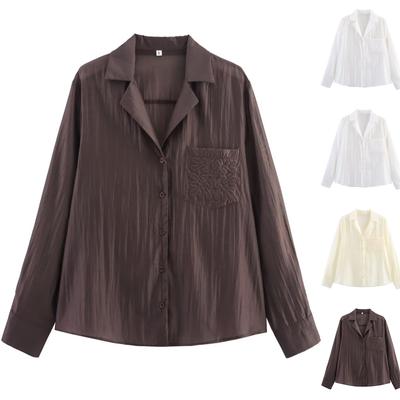 Модная женская рубашка с лацканами, длинными рукавами, вышивкой и карманами для женщин