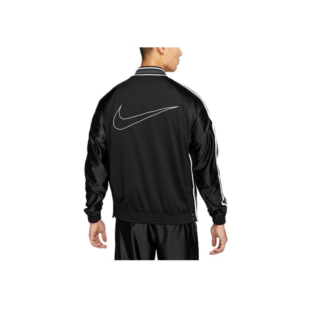 Nike Premium Logo Print Striped Color-Block Basketball Jacket Men Jackets Black DX0348-010