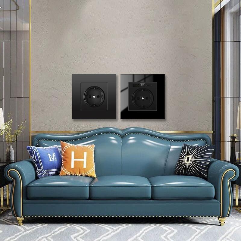 DepoGuye Black EU Standard Type C 220V USB Plug Wall Socket, Socket with USB for Home,wall Mounted 16A Power Outlet 86mm*86mm