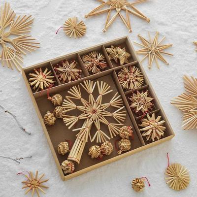 Экологичная соломенная снежинка-звезда-верхушка на елку - подвеска из натурального рождественского украшения