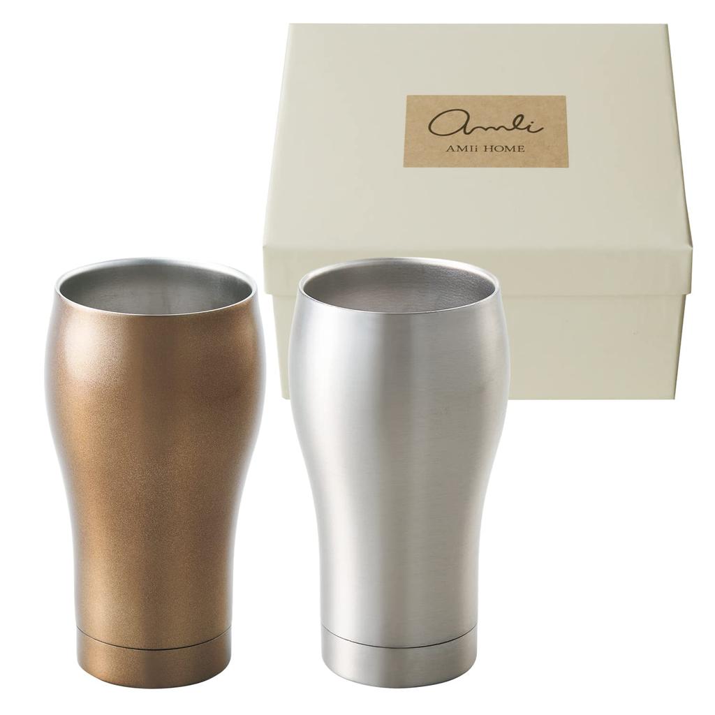 Pair Tumbler Cup Thermal Insulation Stainless Steel Beer Cup Vacuum Double Layer Insulation 350ml Birthday Gift Set [Dolce Duo] (Boxed) AM-1686