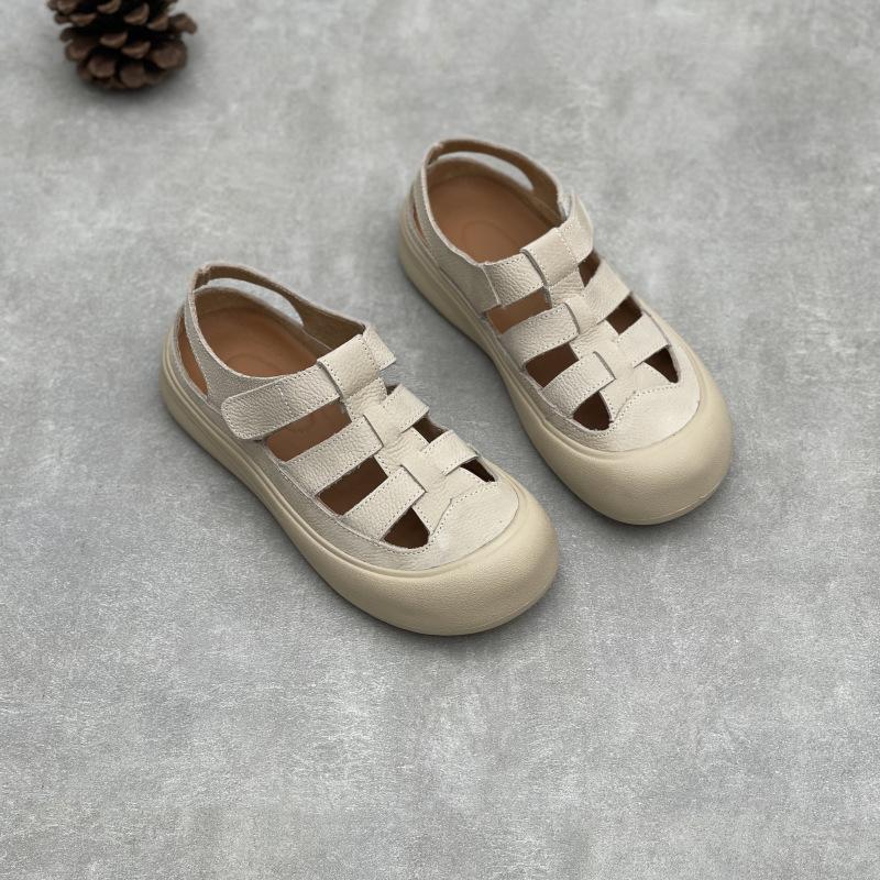 Johnature Женские повседневные сандалии из натуральной кожи с круглым носком, летние, с открытой резинкой, на мягкой подошве