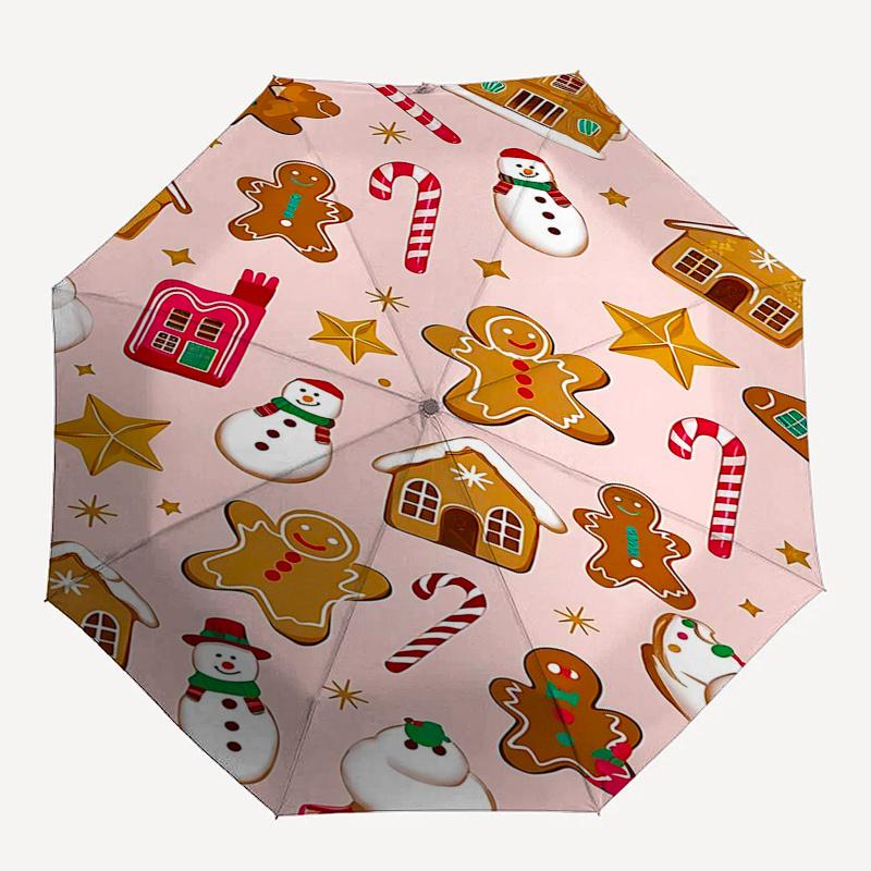 Gingerbread Man Themed Travel Umbrella-8 Ribs Automatic Opening and Closing, Portable Folding Design, Compact and Stylish Umbrella Suitable