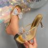 Fashion Women's Sandals Rhinestone Bow Clear Mesh Breathable Open Toe Summer New Square Toe Fashion High Heel Slippers