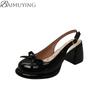 Fashion Bow Women Heeled Sandals Platform Loafers Shoes Woman Slingback 2025 Trend Dress Shallow Summer Pumps Soft Leather Sandalias