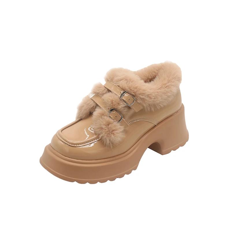 Туфли-лоферы на высоком квадратном каблуке с круглым носком, женская обувь без застежек, распродажа 2024, новые туфли-лодочки из цельного хлопка, мокасины