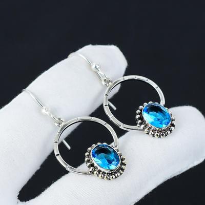 Серьги с драгоценными камнями Swiss Blue Topaz, серьги из стерлингового серебра 925 пробы, серьги-подвески из серебра ручной работы в стиле бохо, праздничные наряды в подарок