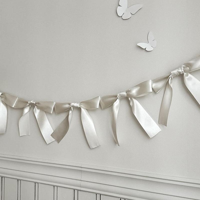 Bowknot Ribbon Garland Flags Princess Girls Room Wall Hanging Banner For Kids Birthday Baby Shower Wedding Party Decoration