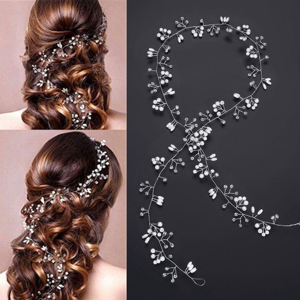 Bridal's Tiara Hair Jewelry Bride Accessories Wedding Hair Vine Pearl Crystal Diamante Headband
