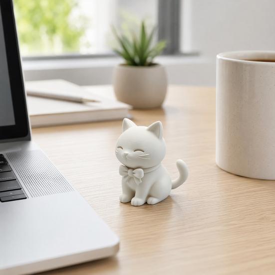 Милый 3D-печатный кот-украшение, Мини-фигурка кота матового белого цвета с галстуком-бабочкой, Настольное украшение для дома, офиса, автомобиля, Маленький подарок для любителей кошек