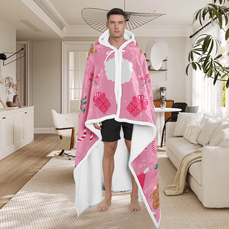Christmas Festival Wearable Hooded Flannel Blanket Shawl