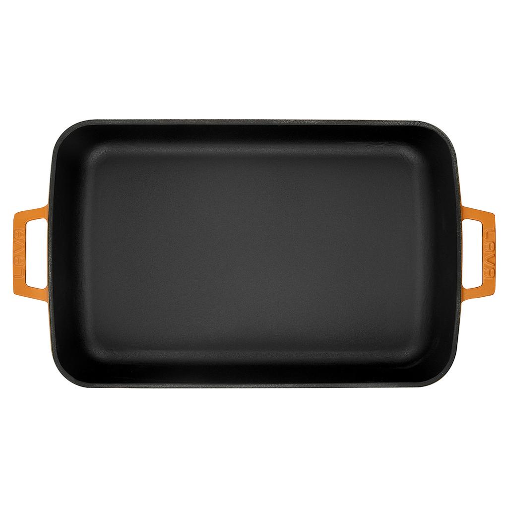 Lava Cast Iron Rectangle Spring Series Roaster. Dual Handle,  26X40cm.