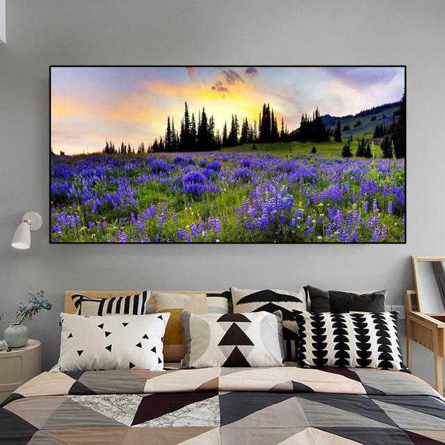 Landscape Lavender Field Sunset Flower Canvas Painting Nordic Posters and Prints Wall Art Picture Living Room Decor No Frame