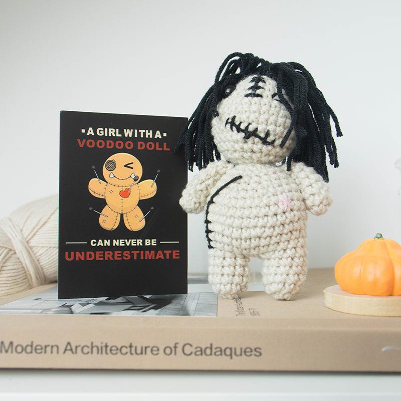 Забавное вязаное вручную черно-белое привидение, настольное украшение, подарок, вязаная крючком кукла-привидение с позитивной энергией, украшение для дома на Хэллоуин