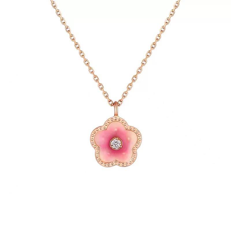 Peach Blossom Necklace Pink Flower Pendant Sweet Cute Collar Chain Shiny Zircon Clavicle Chain For Women  Jewelry Gift