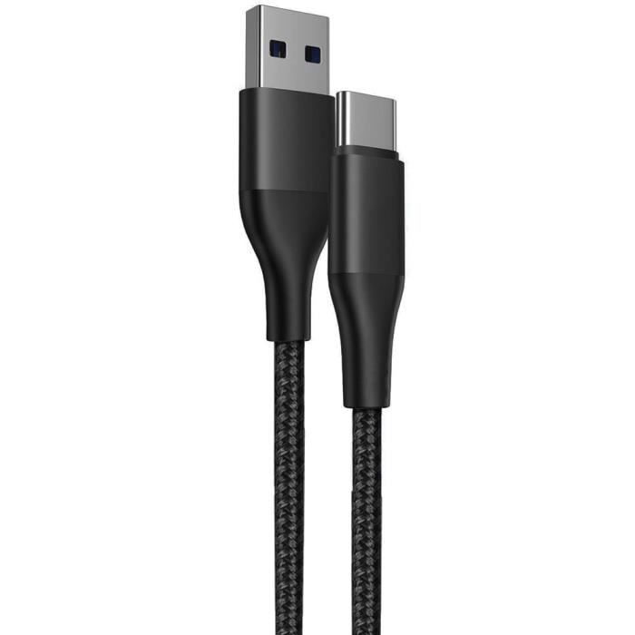 Câble USB-C Charge Rapide 3A pour Samsung Galaxy A26 A25 A15 A05s A35 A55 S24 FE S25 - Nylon Tressé Renforcé 1M Noir