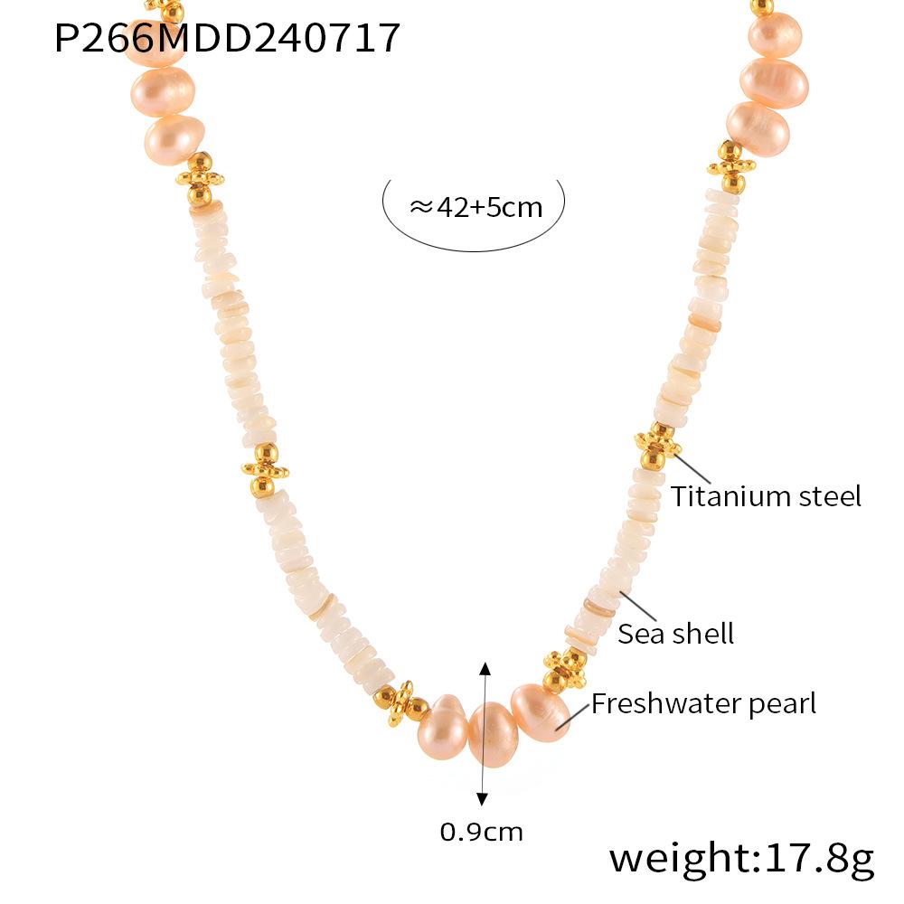 Ожерелье из натурального пресноводного жемчуга в стиле барокко с ракушками, ретро-стиль, титановая сталь, покрытая 18-каратным золотом