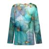 Women's Fashion Casual Slit Hem Round Neck Long Sleeve Loose  Printed T-Shirt Ladies Top