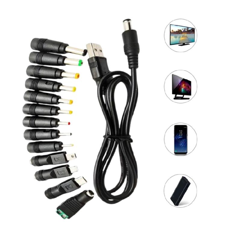 Кабель-адаптер питания USB на 5.5x2.1 мм с 13 сменными разъемами для динамика, светодиодной ленты, маршрутизатора, электронных устройств