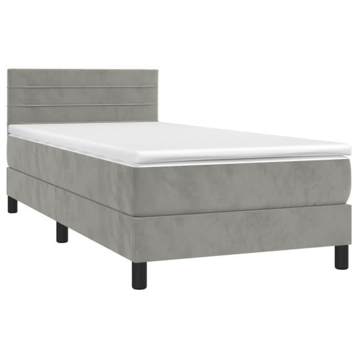 3141341 vidaXL Bed Base and Mattress Light Grey 90x200 Cm Velvet