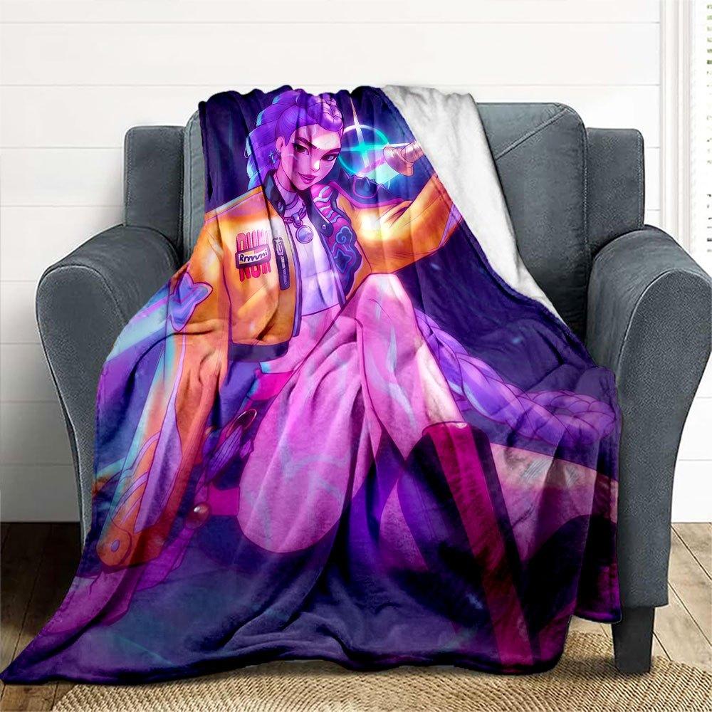 "Neon Dreams: Futuristic Jacket with Embroidered Symbols"Blanket Lightweight Flannel Throw Blanket for Sofa, Bed, Travel, Camping, Livingroo