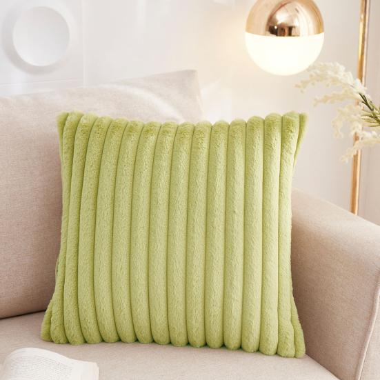 Throw Pillowcase Soft Plush Striped Pure Color Square Shape Bedroom Living Room Sofa Decoration Pillowcase Pillow Cover