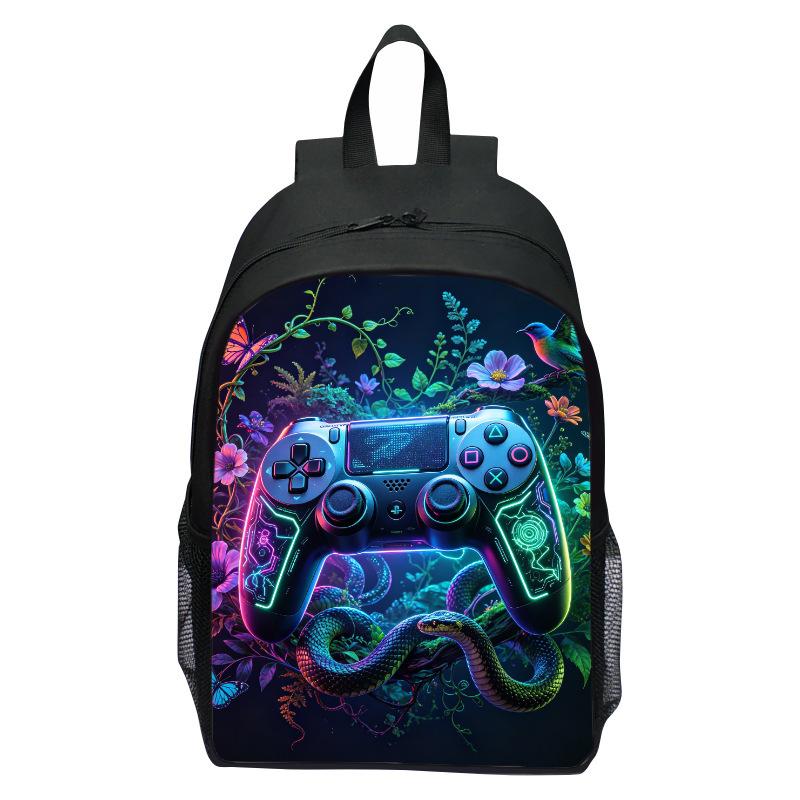 Game Controller Print Backpack for Boys Girls Elementary School 1-3 Grade Cartoon Shoulder Bag Casual Lightweight Blue