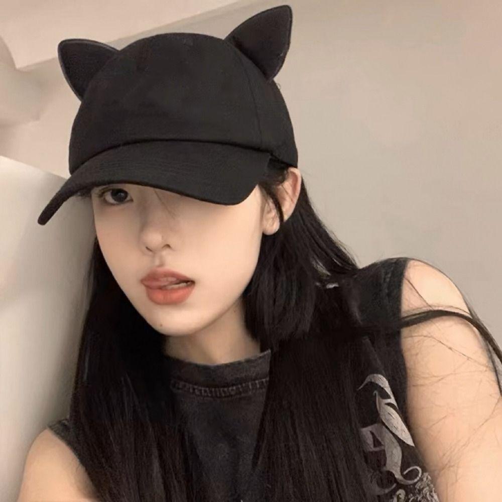 Casual Y2k Cat Ear Hat Solid Color Peaked Cap Cute Women's Baseball Hat Girl