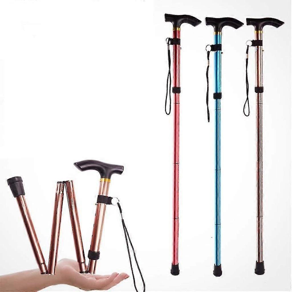 Adjustable Folding Walking Stick Non-slip Base Hiking Trekking Poles Aluminum Alloy Collapsible Cane 1pc