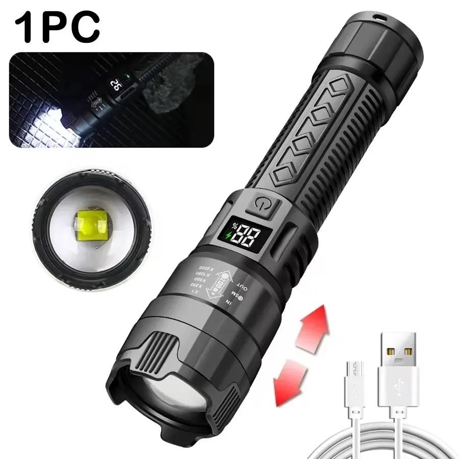 Super Bright LED Flashlight High Power Long Range USB Rechargeable Tactical Torch Outdoor Waterproof Camping Fishing Lantern