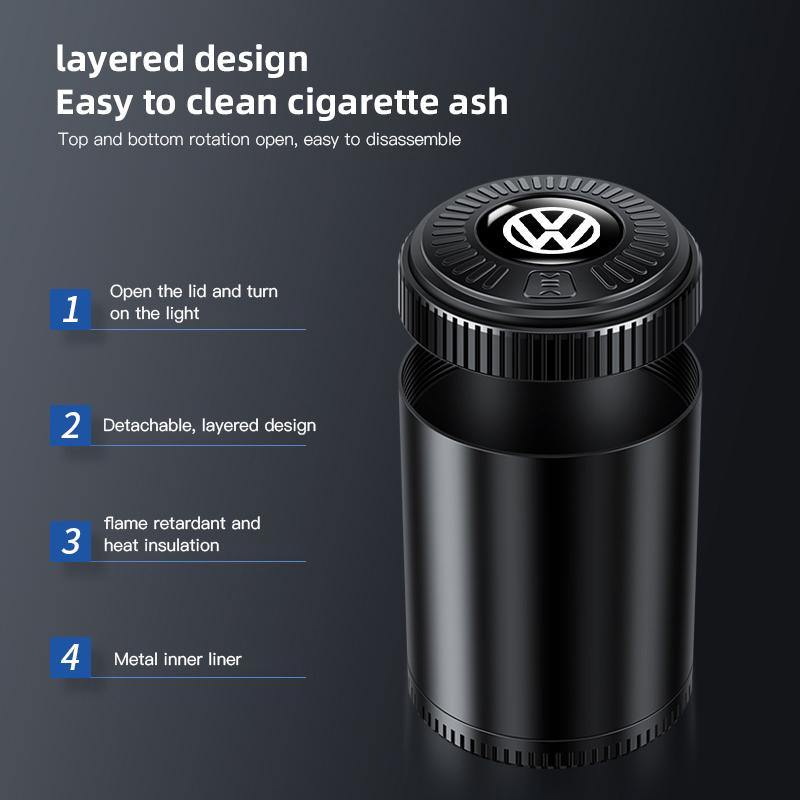 Volkswagen Car LED Ashtray Atmosphere Light Ashtray For VW Golf Passat Phaeton Car Flame Retardant Cigarette Holder Cup keychainKD1