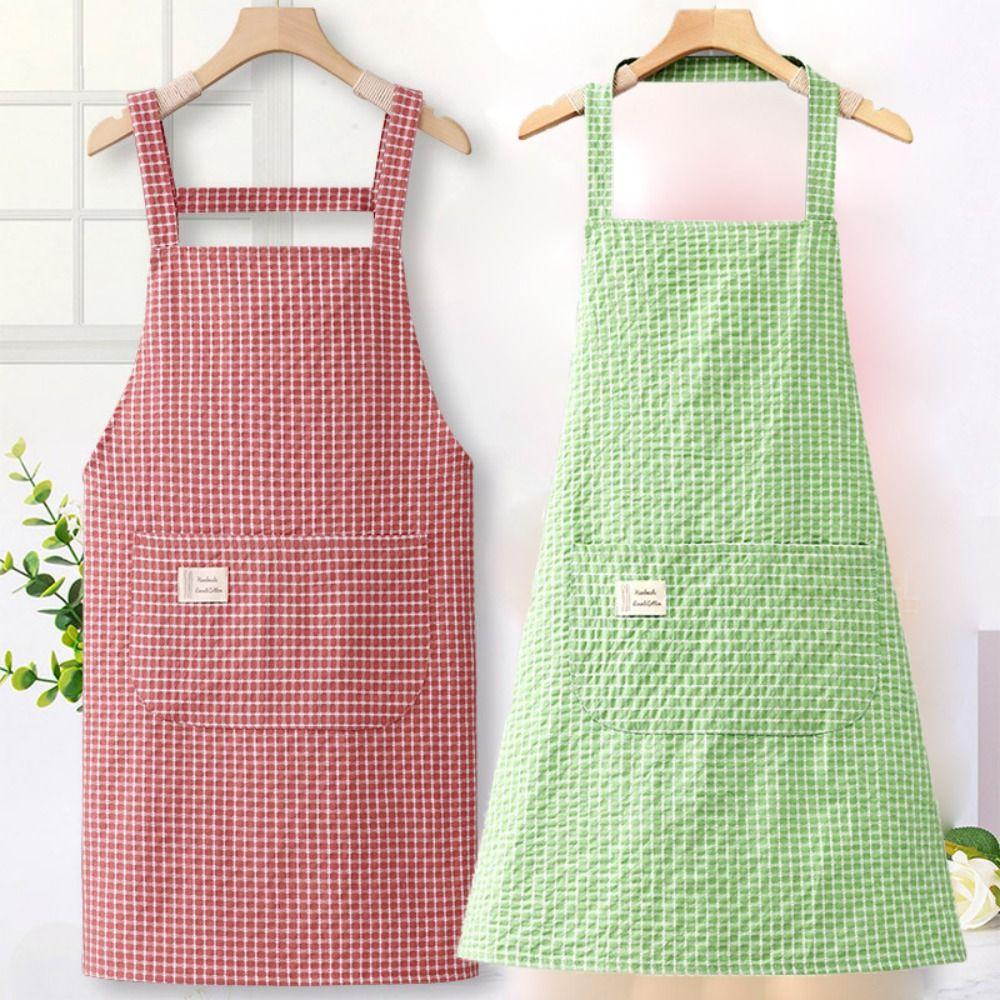 Portable Plaid Apron Breathable Cooking Apron Work Clothes Pure Cotton Apron  Cafe