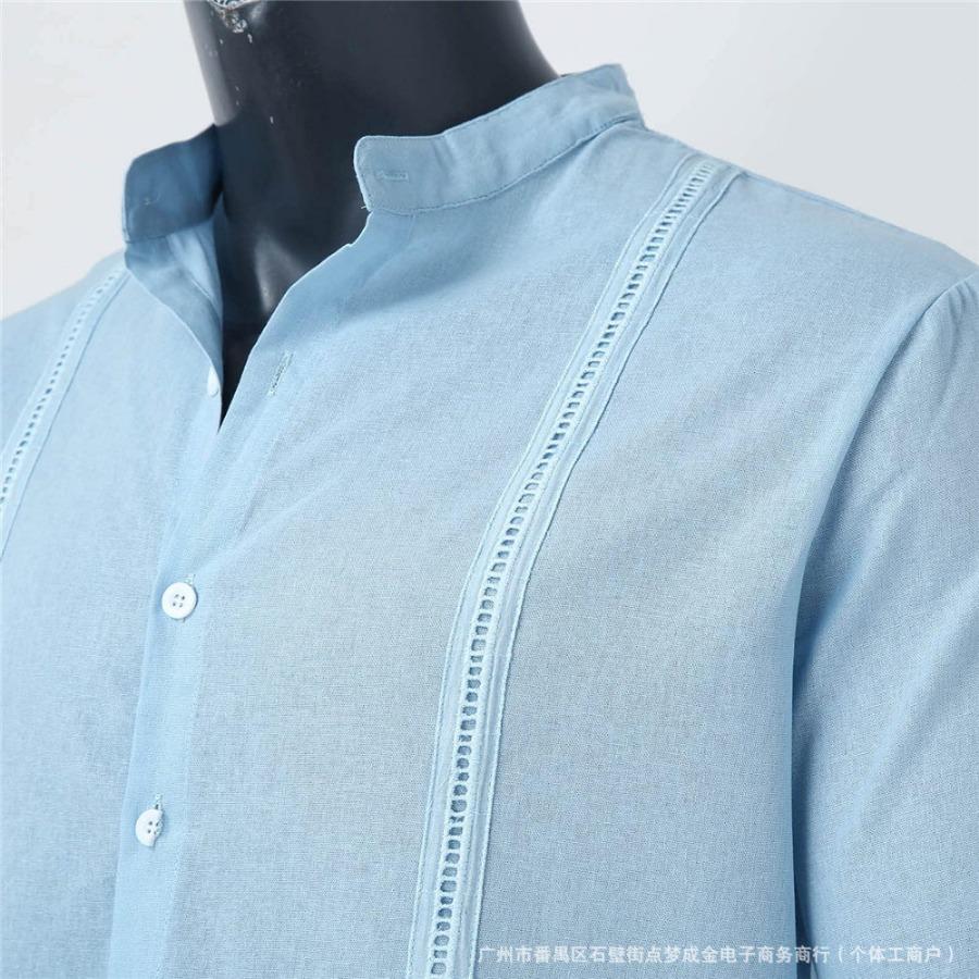 Cotton Linen Shirt Stand Up Collar Men's Shirt Casual Buttons Summer Beach Vacation Tops Grey Black White Khaki Shirts