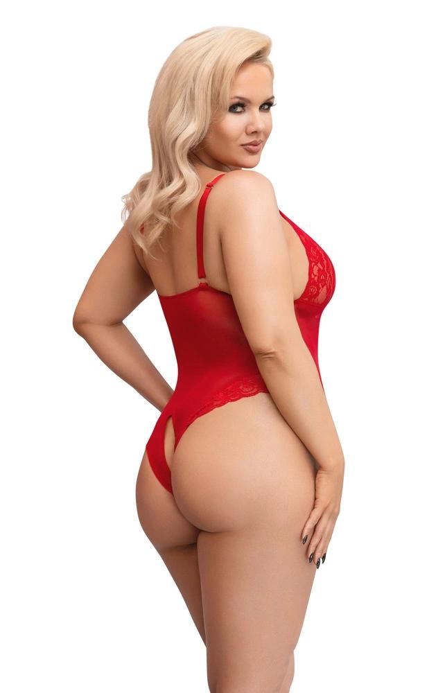 Cottelli CURVES - Red Crotchless Bodysuit with Delicate Lace 2XL