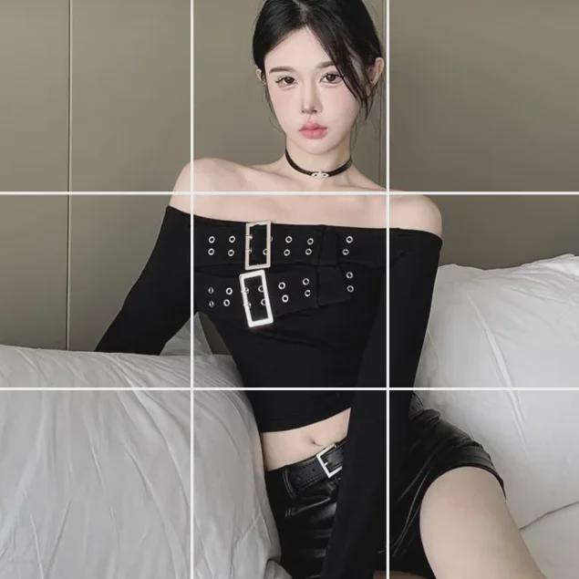 Женский облегающий укороченный топ на одно плечо с длинными рукавами на осень