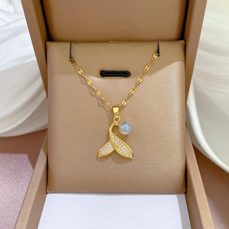 Тяжелая промышленность Преувеличенное микро-инкрустированное гальваническое покрытие из настоящего золота Ожерелье Женская цепочка на ключицу с бусинами для переноса и украшениями