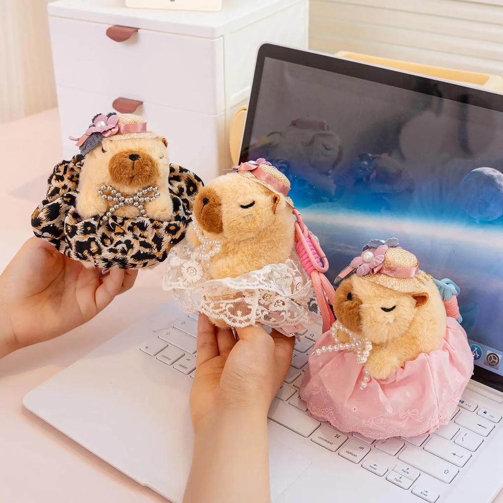 Cartoon Capybara Plush Toys Pendant Cute Dressed Up Capybala Key Rings Kawaii Bags Car Hanging Decor Creative Gifts For Friends