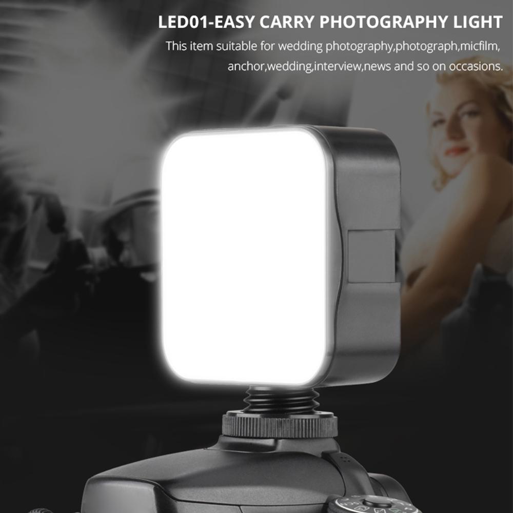 YELANGU LED01  Mini LED Video Light Photography Fill-in Lamp 6500K Dimmable 5W with Cold Shoe Mount