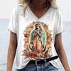 Летние женские футболки с принтом Девы Марии, большие размеры, топ с V-образным вырезом, блузка, женская рубашка, женская одежда больших размеров