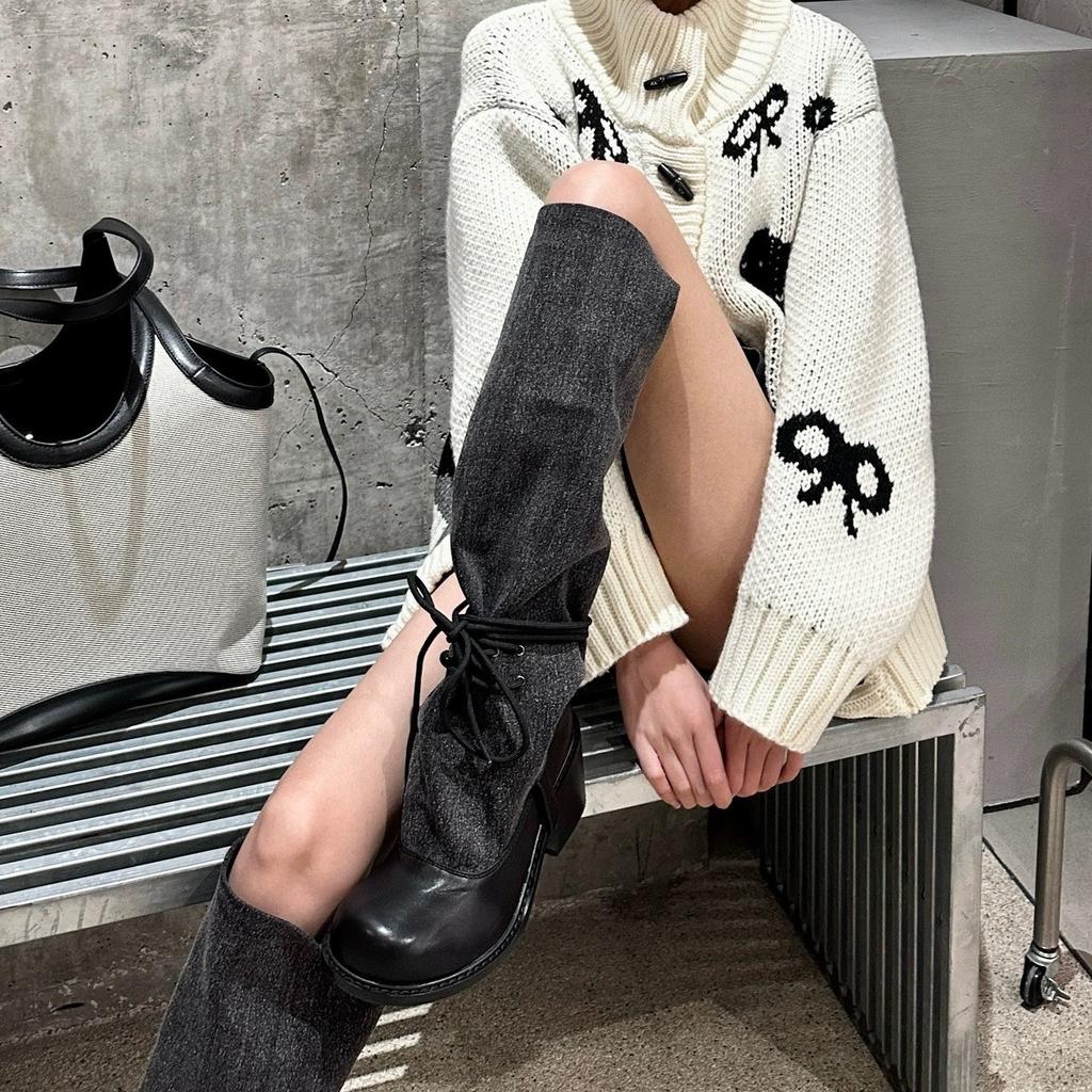 Нишевый дизайн модные длинные сапоги лето новые ретро красотки сапоги-чулки толстый каблук и тонкий