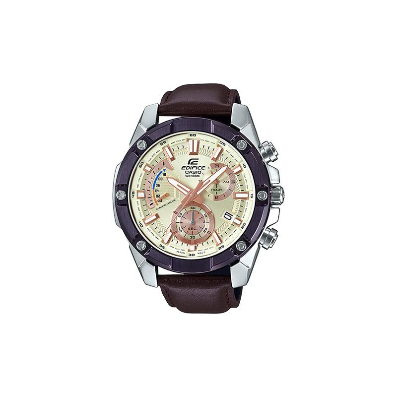 Casio Серия EDIFICE Классические Простые Повседневные Модные Кварцевый Механизм Ремешок из Натуральной Кожи Японские и Корейские Часы Мужские Часы Золотой Циферблат EFR-559BL-7AV