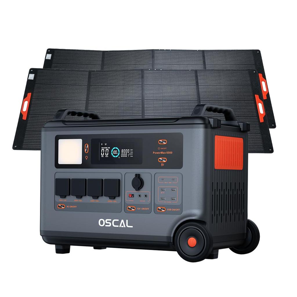 Oscal PowerMax 6000 Портативная электростанция 6000 Вт 3600 Втч LiFePO4 Расширяемый солнечный генератор с 4 розетками переменного тока